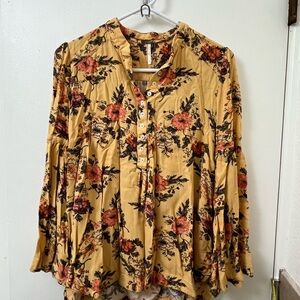 Free People Yellow Ruffled Long Sleeve Blouse